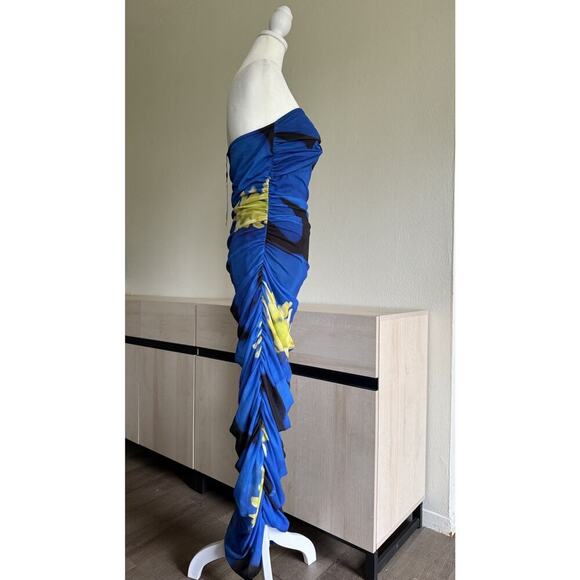 Zara Mesh Strapless Blue Black Yellow Floral Print Maxi Dress Size M NWT #3 - Picture 4 of 5